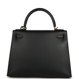 Pre-owned Hermes Kelly Sellier 28 Black Sombrero Gold Hardware - Thumbnail View 4