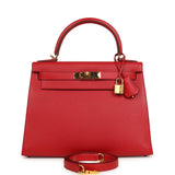 Pre-owned Hermes Kelly Sellier 28 Rouge Casaque Epsom Gold Hardware - Thumbnail View 1