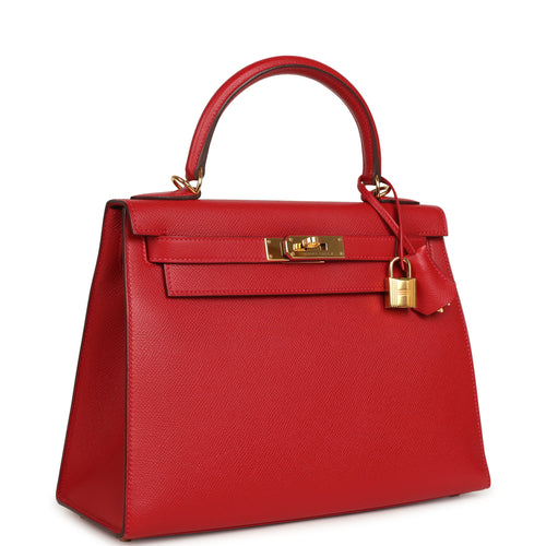Pre-owned Hermes Kelly Sellier 28 Rouge Casaque Epsom Gold Hardware