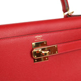 Pre-owned Hermes Kelly Sellier 28 Rouge Casaque Epsom Gold Hardware - Thumbnail View 7