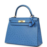 Pre-owned Hermes Kelly Sellier 28 Bleuet Ostrich Gold Hardware - Thumbnail View 5