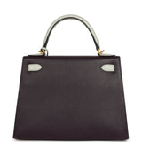 Pre-owned Hermes Special Order (HSS) Kelly Sellier 28 Raisin and Gris Perle Chevre Brushed Gold Hardware - Thumbnail View 4