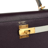 Pre-owned Hermes Special Order (HSS) Kelly Sellier 28 Raisin and Gris Perle Chevre Brushed Gold Hardware - Thumbnail View 7