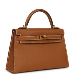 Pre-owned Hermes Kelly Sellier 20 Gold Epsom Gold Hardware