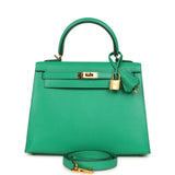 Pre-owned Hermes Kelly Sellier 25 Vert Vertigo Chevre Chamkila Gold Hardware - Thumbnail View 1