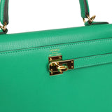 Pre-owned Hermes Kelly Sellier 25 Vert Vertigo Chevre Chamkila Gold Hardware - Thumbnail View 7