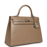 Pre-owned Hermes Kelly Sellier 35 Argile Tadelakt Guilloche Palladium Hardware - Thumbnail View 2