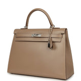 Pre-owned Hermes Kelly Sellier 35 Argile Tadelakt Guilloche Palladium Hardware - Thumbnail View 5