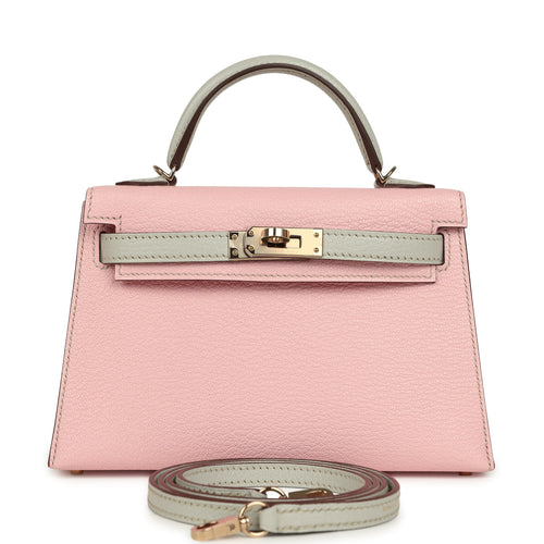 Pre-owned Hermes Special Order (HSS) Kelly Sellier 20 Rose Sakura and Gris Perle Chevre Mysore Permabrass Hardware