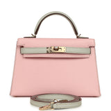 Pre-owned Hermes Special Order (HSS) Kelly Sellier 20 Rose Sakura and Gris Perle Chevre Mysore Permabrass Hardware - Thumbnail View 1