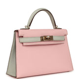 Pre-owned Hermes Special Order (HSS) Kelly Sellier 20 Rose Sakura and Gris Perle Chevre Mysore Permabrass Hardware - Thumbnail View 2