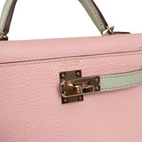 Pre-owned Hermes Special Order (HSS) Kelly Sellier 20 Rose Sakura and Gris Perle Chevre Mysore Permabrass Hardware - Thumbnail View 7