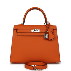 Hermes Kelly Sellier 25 Orange Epsom Palladium Hardware