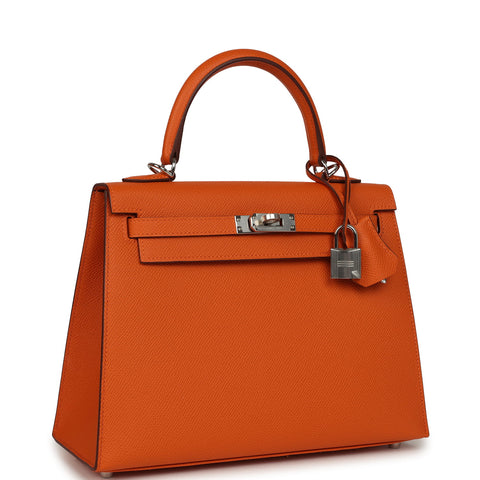 Hermes Kelly Sellier 25 Orange Epsom Palladium Hardware