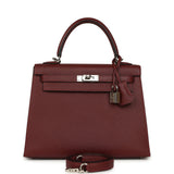 Pre-owned Hermes Kelly Sellier 25 Rouge H Epsom Palladium Hardware - Thumbnail View 1