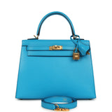 Hermes Kelly Sellier 25 Bleu Frida Chevre Mysore Gold Hardware - Thumbnail View 1