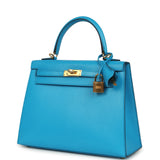 Hermes Kelly Sellier 25 Bleu Frida Chevre Mysore Gold Hardware - Thumbnail View 5