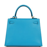 Hermes Kelly Sellier 25 Bleu Frida Chevre Mysore Gold Hardware - Thumbnail View 4