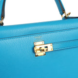Hermes Kelly Sellier 25 Bleu Frida Chevre Mysore Gold Hardware - Thumbnail View 7