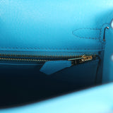 Hermes Kelly Sellier 25 Bleu Frida Chevre Mysore Gold Hardware - Thumbnail View 9
