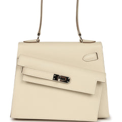 Pre-owned Hermes Kelly Sellier en Desordre 20 Craie Epsom Palladium Hardware