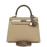 Pre-owned Hermes Kelly Sellier 25 Tri-Color Etoupe, Craie, Trench Epsom Palladium Hardware - Thumbnail View 1
