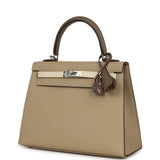Pre-owned Hermes Kelly Sellier 25 Tri-Color Etoupe, Craie, Trench Epsom Palladium Hardware - Thumbnail View 5