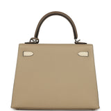 Pre-owned Hermes Kelly Sellier 25 Tri-Color Etoupe, Craie, Trench Epsom Palladium Hardware - Thumbnail View 4