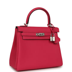 Hermes Kelly Retourne 25 Rose Mexico Togo Palladium Hardware