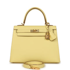 Hermes Kelly Sellier 25 Jaune Poussin Epsom Gold Hardware