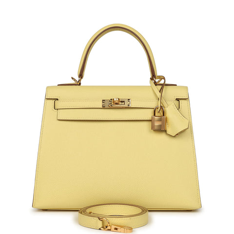 Hermes Kelly Sellier 25 Jaune Poussin Epsom Gold Hardware