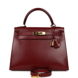 Vintage Hermes Kelly Sellier 28 Rouge H Box Gold Hardware - Thumbnail View 1