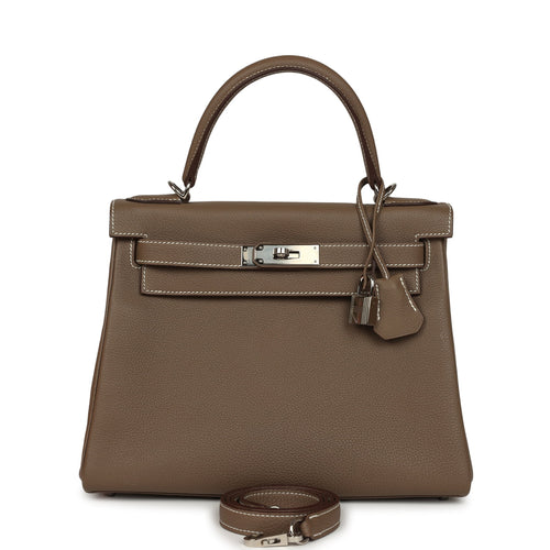Pre-owned Hermes Kelly Retourne 28 Etoupe Togo Palladium Hardware