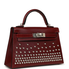 Hermes Kelly Sellier 20 Clouté Rouge H Box Palladium Hardware