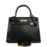 Hermes Kelly Sellier 25 Black Chevre Chamkila Gold Hardware - Thumbnail View 1
