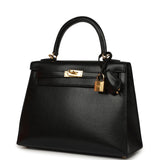 Hermes Kelly Sellier 25 Black Chevre Chamkila Gold Hardware - Thumbnail View 5