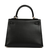 Hermes Kelly Sellier 25 Black Chevre Chamkila Gold Hardware - Thumbnail View 4