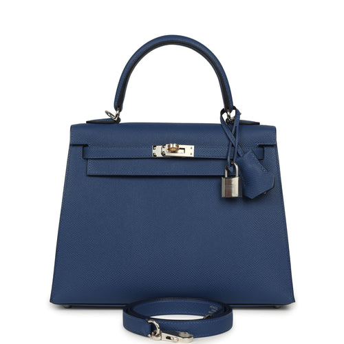 Hermes Kelly Sellier 25 Bleu Tie Epsom Electrum Hardware