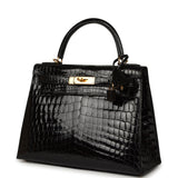 Pre-owned Hermes Kelly Sellier 28 Black Shiny Niloticus Crocodile Gold Hardware - Thumbnail View 5