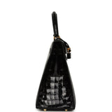 Pre-owned Hermes Kelly Sellier 28 Black Shiny Niloticus Crocodile Gold Hardware - Thumbnail View 3