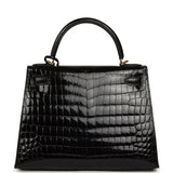 Pre-owned Hermes Kelly Sellier 28 Black Shiny Niloticus Crocodile Gold Hardware - Thumbnail View 4