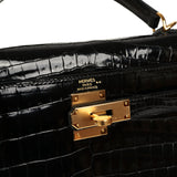 Pre-owned Hermes Kelly Sellier 28 Black Shiny Niloticus Crocodile Gold Hardware - Thumbnail View 7