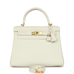 Pre-owned Hermes Kelly Retourne 28 White Evercolor Gold Hardware