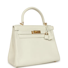 Pre-owned Hermes Kelly Retourne 28 White Evercolor Gold Hardware