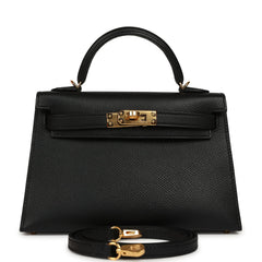 Hermes Kelly Sellier 20 Black Epsom Gold Hardware