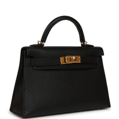 Hermes Kelly Sellier 20 Black Epsom Gold Hardware