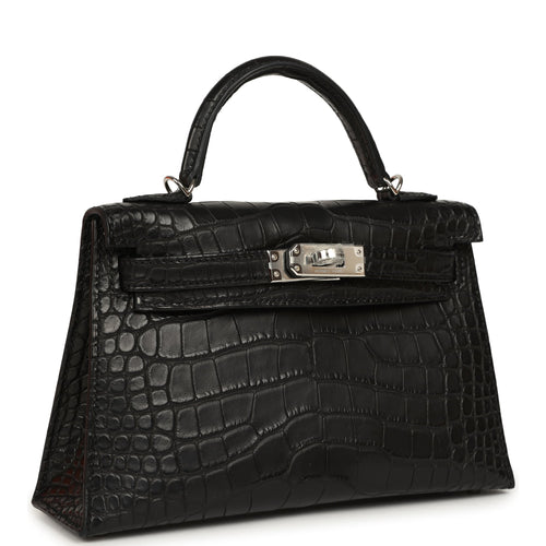Hermes Kelly Sellier 20 Black Matte Alligator Palladium Hardware