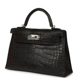 Hermes Kelly Sellier 20 Black Matte Alligator Palladium Hardware - Thumbnail View 5