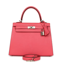 Hermes Kelly Sellier 25 Rose Lipstick Chevre Mysore Palladium Hardware