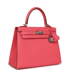 Hermes Kelly Sellier 25 Rose Lipstick Chevre Mysore Palladium Hardware